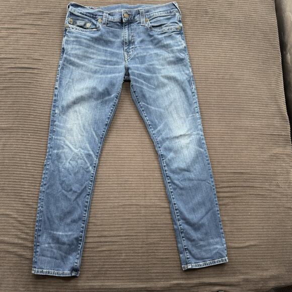 True Religion Jeans Men 36/31 (Measured 34/31) Blue Geno Relaxed Slim Designer. - Picture 1 of 11